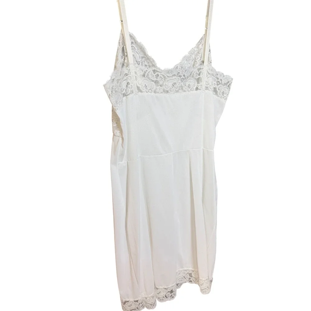 Hollywood Vassarette Vintage Lace Trim Chemise Slip Dress Size S 36